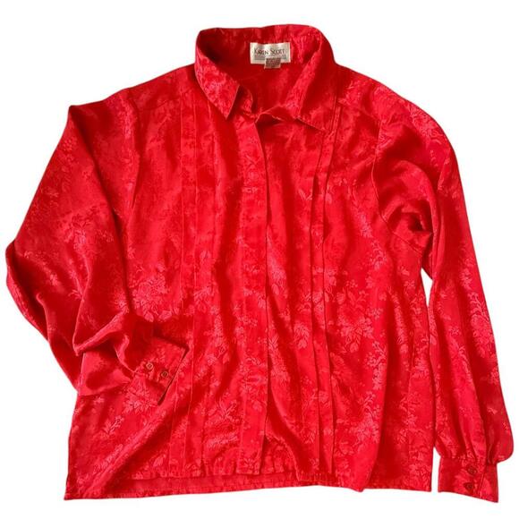 Karen Scott Red Jacquard Button Up Blouse Sz 16 - Picture 1 of 5